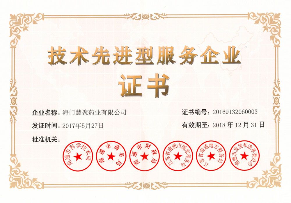 技術先進型服務企業(yè)證書2017-2018